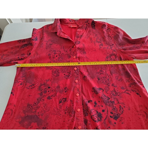 Tianello Red Black Paisley Floral Tencel Blouse Top Womens Oversized M Tunic - Picture 6 of 8